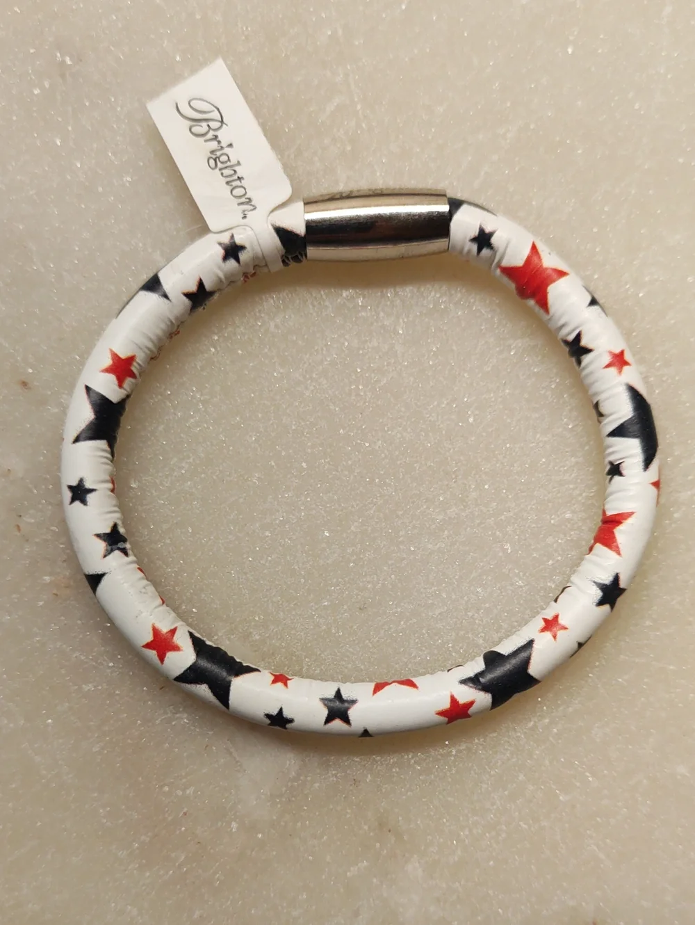 NEW! Brighton Woodstock Charm Bracelet White/Blue/Red Stars Genuine Leather SM